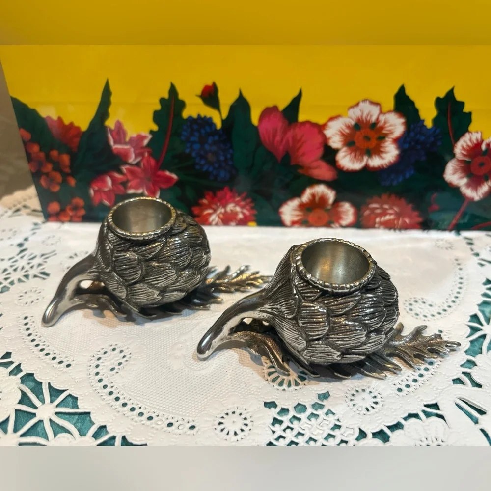 Pierre Deux Rare Vintage Pewter Set of 2 Artichoke Candle 🕯️ Holders!